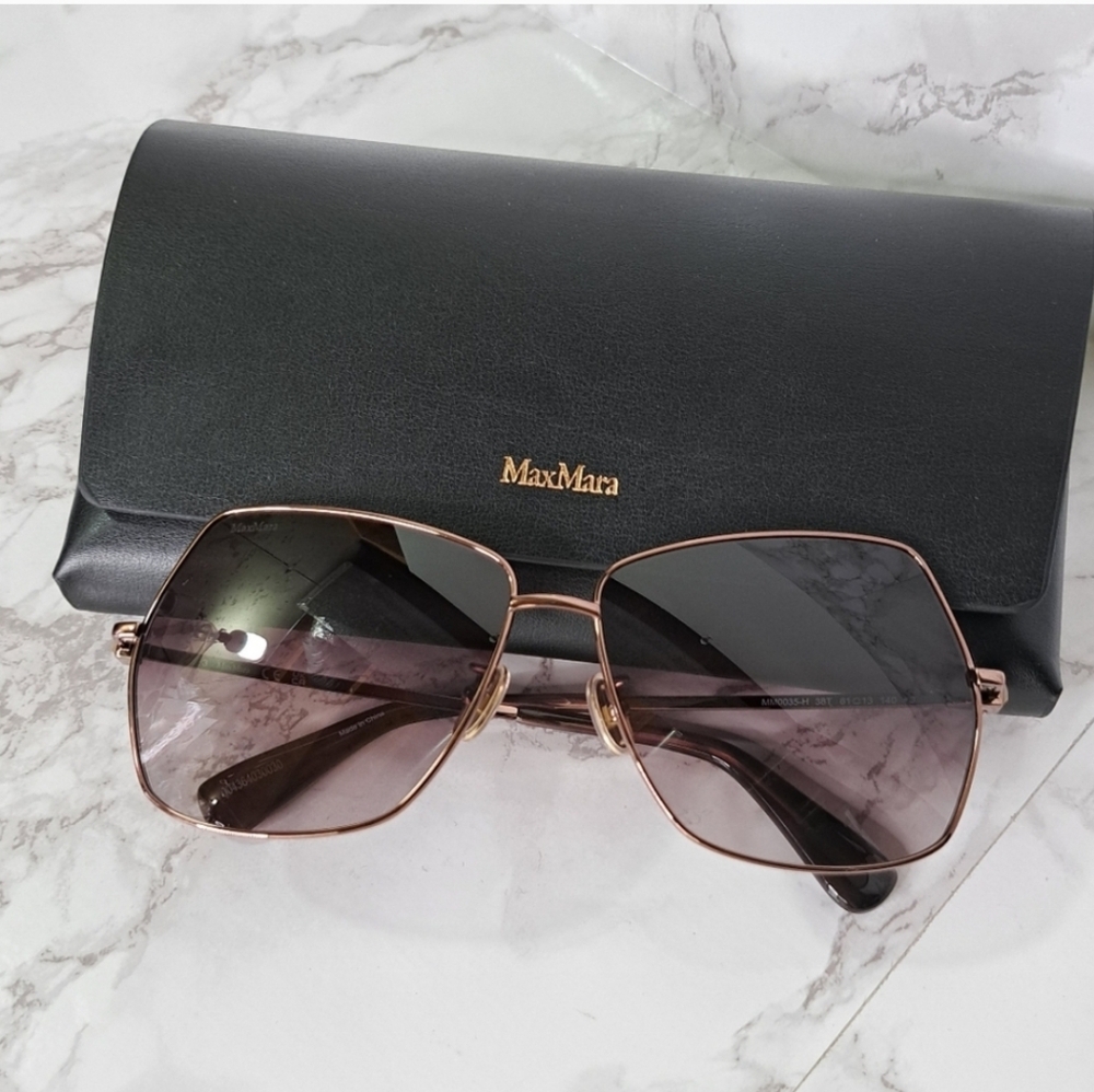 MaxMara Jewel Shiny Bronze Square Metal Sunglasses MM0035-H 38T - Picture 3 of 15